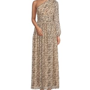 Gianni Bini Dalia Asymmetrical Neckline Chiffon Animal Print Maxi Dress